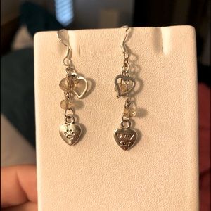 I Love My Cat Heart Charm Handmade Earrings With Elegant Pink Glass Beads